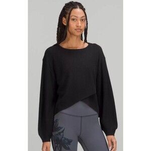 Lululemon Women Reversible Crossover Sweater Black Size 10 M/L Boxy Comfy 1401T3